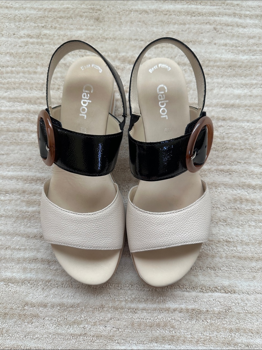 GABOR Freya Wedge Platform Sandal Beige with Black Patent Size UK 6.5 | US 9 - Picture 17 of 17